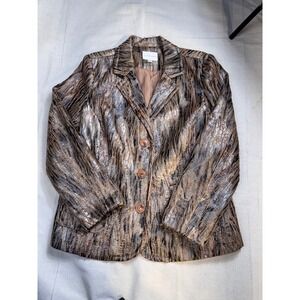 Erin London Women's Brown Metallic Textured Faux Leather Blazer Jacket Size L